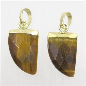 yellow Tiger eye stone horn pendants, gold plated, approx 10-15mm