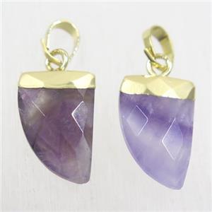 purple Amethyst horn pendants, gold plated, approx 10-15mm