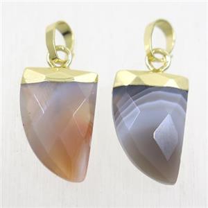 gray Botswana Agate horn pendants, gold plated, approx 10-15mm