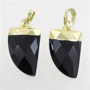 black Onyx Agate horn pendants, gold plated, approx 10-15mm