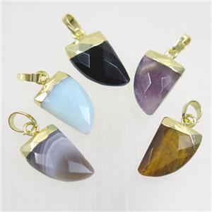 mixed gemstone horn pendants, gold plated, approx 10-15mm