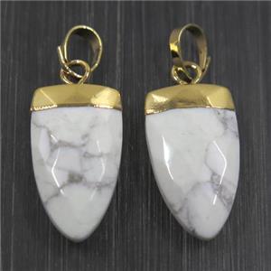 white Howlite Turquoise pendants, faceted arrowhead, gold plated, approx 10-18mm