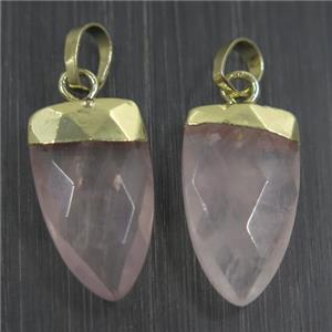 Rose Quartz pendants, faceted arrowhead, gold plated, approx 10-18mm