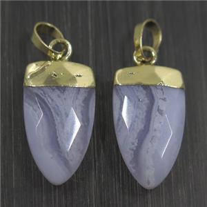 Blue Lace Agate pendants, faceted arrowhead, gold plated, approx 10-18mm