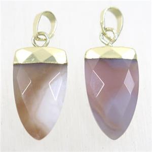 natural gray Agate pendants, faceted arrowhead, gold plated, approx 10-18mm