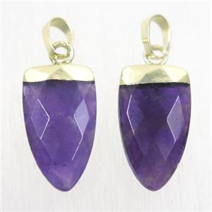purple Amethyst pendants, faceted arrowhead, gold plated, approx 10-18mm