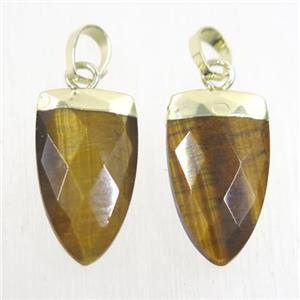 yellow Tiger eye stone pendants, faceted arrowhead, gold plated, approx 10-18mm