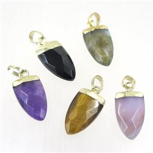 mixed gemstone pendants, faceted arrowhead, gold plated, approx 10-18mm