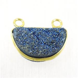green electroplated Druzy Quartz half-moon pendants with 2loops, approx 11-18mm