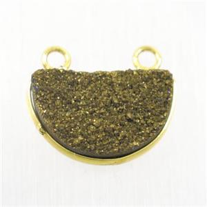 golden Druzy Quartz half-moon pendants with 2loops, approx 11-18mm