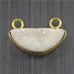 white AB-color Druzy Quartz half-moon pendants with 2loops, approx 8-18mm