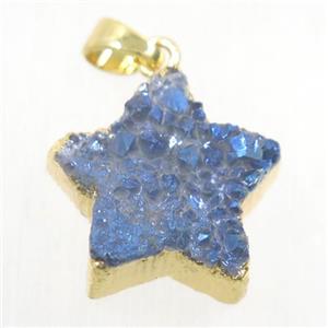 gray-blue Druzy Quartz star pendant, gold plated, approx 20mm dia