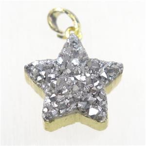 silver Druzy Quartz star pendant, gold plated, approx 20mm dia