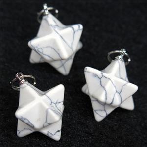 white Howlite Turquoise pendant, star, approx 20mm dia
