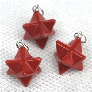 red Jasper pendant, star, approx 20mm dia