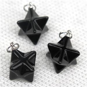 black Onyx Agate pendant, star, approx 20mm dia
