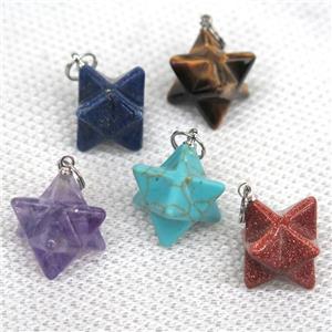 mix gemstone pendant, star, approx 20mm dia