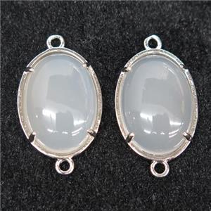 white Jade connector, oval, approx 15x20mm