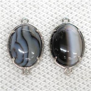 black Agate connector, oval, approx 15x20mm