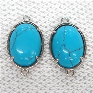 Turquoise connector, oval, blue treated, approx 15x20mm