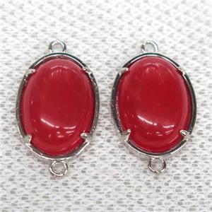 red Chalcedony connector, oval, approx 15x20mm