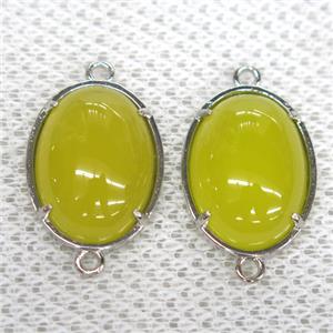 yellow Chalcedony connector, oval, approx 15x20mm