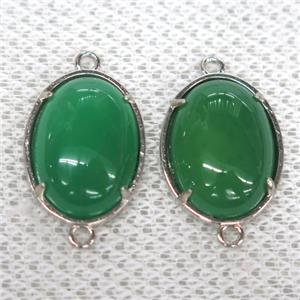 green Chalcedony connector, oval, approx 15x20mm