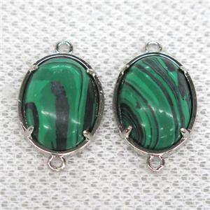 green Malachite connector, oval, approx 15x20mm
