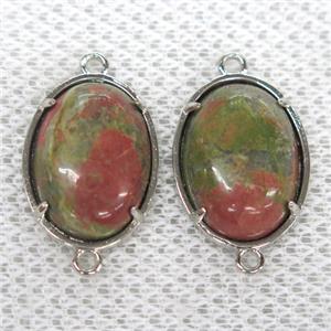 Unakite connector, oval, approx 15x20mm
