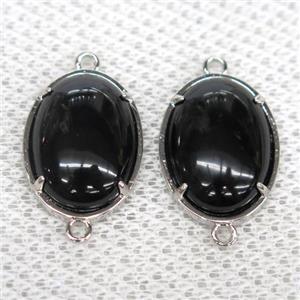 black Onyx Agate connector, oval, approx 15x20mm