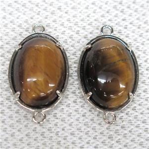 Tiger eye stone connector, oval, approx 15x20mm