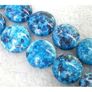 rainforest stone bead, blue, stability, flat-round, 18mm dia, approx 22pcs per st