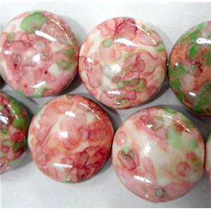 rainforest stone beads, pink stability, flat-round, 12mm dia, approx 33pcs per st
