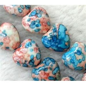 Rain colored stone bead, stability, heart, 20mm wide, approx 21pcs per st
