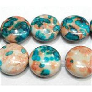 Rain colored stone bead, stability, flat round, 16mm dia, approx 25pcs per st