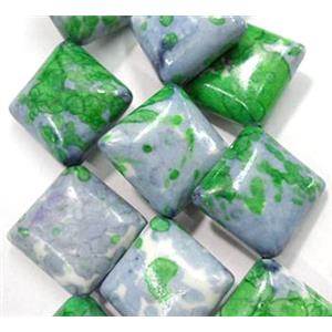 Rain colored stone beads, corner-drilled, stability, 15x15mm, approx 20pcs per st