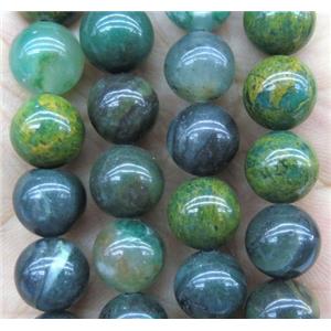 African Flower Verdite beads, green, round, approx 10mm dia