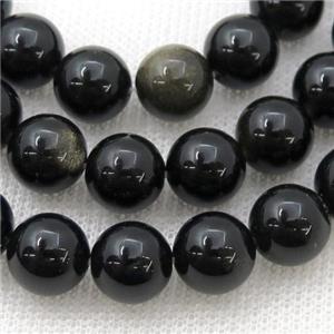 Natural Obsidian Beads Goldspot Smooth Round, approx 8mm dia,48pcs per st