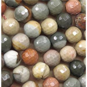 Polychrome Jasper beads, faceted round, multi-color, approx 8mm dia