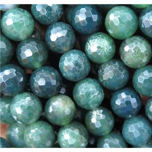 green Moss Agate beads, faceted round, approx 10mm dia