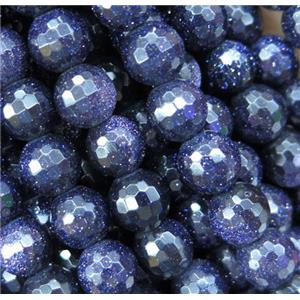 blue SandStone bead, faceted round, approx 8mm dia