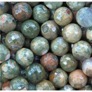 green Rhyolite beads, faceted round, approx 6mm dia