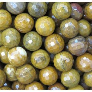 Yellow Petrified Wooden Jasper bead, faceted round, approx 10mm dia