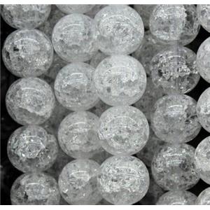 crack clear quartz beads, round, white, 12mm dia, approx 31pcs per st