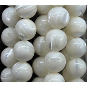 round mother of pearl beads, white shell, 8mm dia, approx 48pcs per st