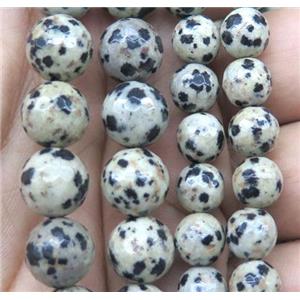 Faceted Round Black Spotted Dalmatian Jasper Beads, approx 8mm dia