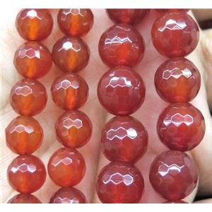 red carnelian agate beads, faceted round, approx 12mm dia