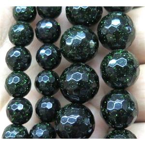 green sandstone bead, faceted round, approx 8mm dia