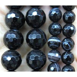 black stripe Agate Beads, faceted round, approx 12mm dia