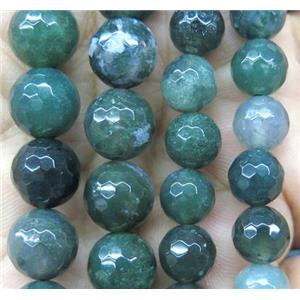 green Moss Agate Beads, faceted round, approx 12mm dia